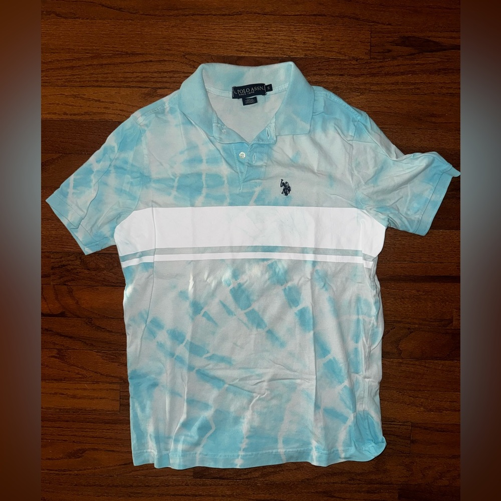 U.S. Polo Assn. Light Aqua Tie-Dye Polo with White Chest Stripe